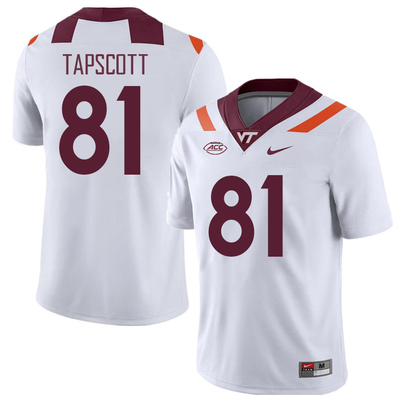 Men #81 Jordan Tapscott Virginia Tech Hokies College Football Jerseys Stitched Sale-White